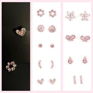 💕Small pink crystal rhinestone studs - 9 shapes included
